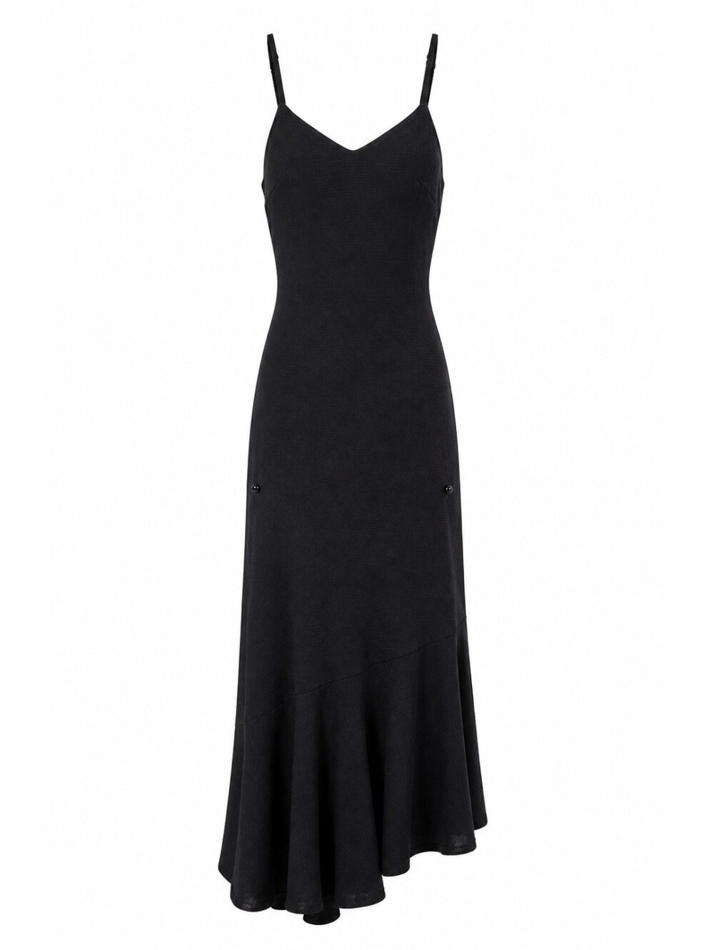 Nico Nico Women's Black V-Neck Maxi Slip Dress Flared Hem Textured Cotton Medium